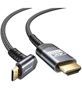 JSAUX Mini HDMI to HDMI Cable 6.6FT, High Speed 4K@60Hz HDMI to Mini HDMI 2.0 Cord, Right Angle A...