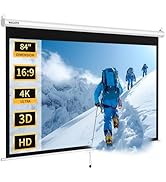 WASJOYE 84'' Projector Screen Manual Pull Down - 16:9 HD Retractable Projection Screen with Auto ...