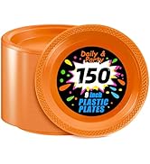 WELLIFE Orange Party Plates 9 Inch -150 Count, Plastic Disposable Dinner Plates for Party Easter ...