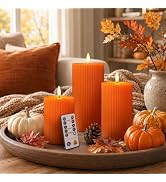Fall Decor, Fall Decorations for Home, Orange Flameless Candles, Set of 3 | Autumn Decor for Tabl...