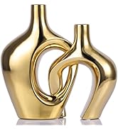 Gold Hollow Ceramic Vases Set of 2 - Modern Nordic Boho ins Style Decor Vases, Pampas Grass Flowe...