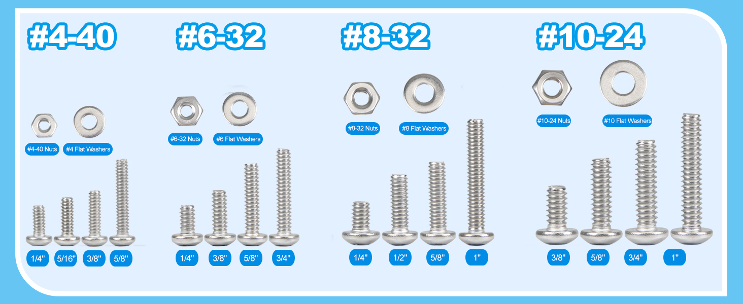 #4-40#6-32#8-32#10-24 Phillips Pan Head Machine Screws Nuts Washers Assortment Kit