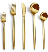 40-Piece Gold Silverware Set for 8, CEKEE Stainless Steel Gold Flatware Set, Cutlery Set Kitchen ...