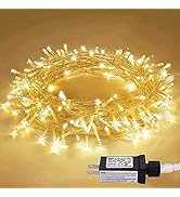 JMEXSUSS 33ft 100 LED Warm White Christmas Lights Indoor, 8 Modes Clear Wire String Lights Indoor...