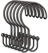 Bathway Bronze Shower Curtain Hooks Ring, 12 Pcs Double Sided Shower Hooks, Rust Proof Metal Show...