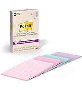 Post-it 100% Recycled Paper Super Sticky Notes, Lined, 4 in. x 6 in., 4 Pads, 45 Sheets per Pad, ...