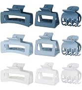 CHANDAT 3 Style Blue Hair Claw Clips Set - 9 pcs Medium Rectangle and Square Clips for Thick and ...