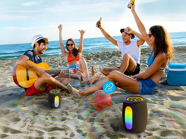 Connect two wireless Bluetooth speakers for two-channel surround sound and double the volume.