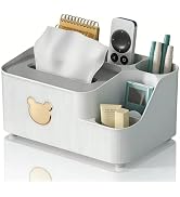 Multifunctional Tissue Box Cover with Storage,Square Tissue Box Holder and Remote Box,Modern Cube...
