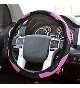 VAGURFO Car Steering Wheel Cover,15 inch PU Leather Elastic Carbon Fiber Pattern Stitching Color ...