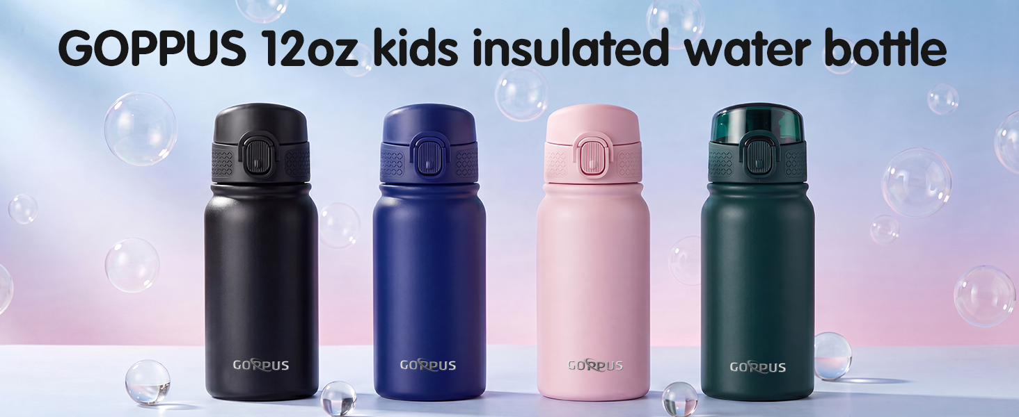 12-ounce water bottles in various colors