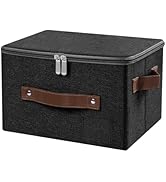 ANMINY Storage Bins with Zipper Lid Storage Boxes with Label Holder PU Leather Handles Washable F...