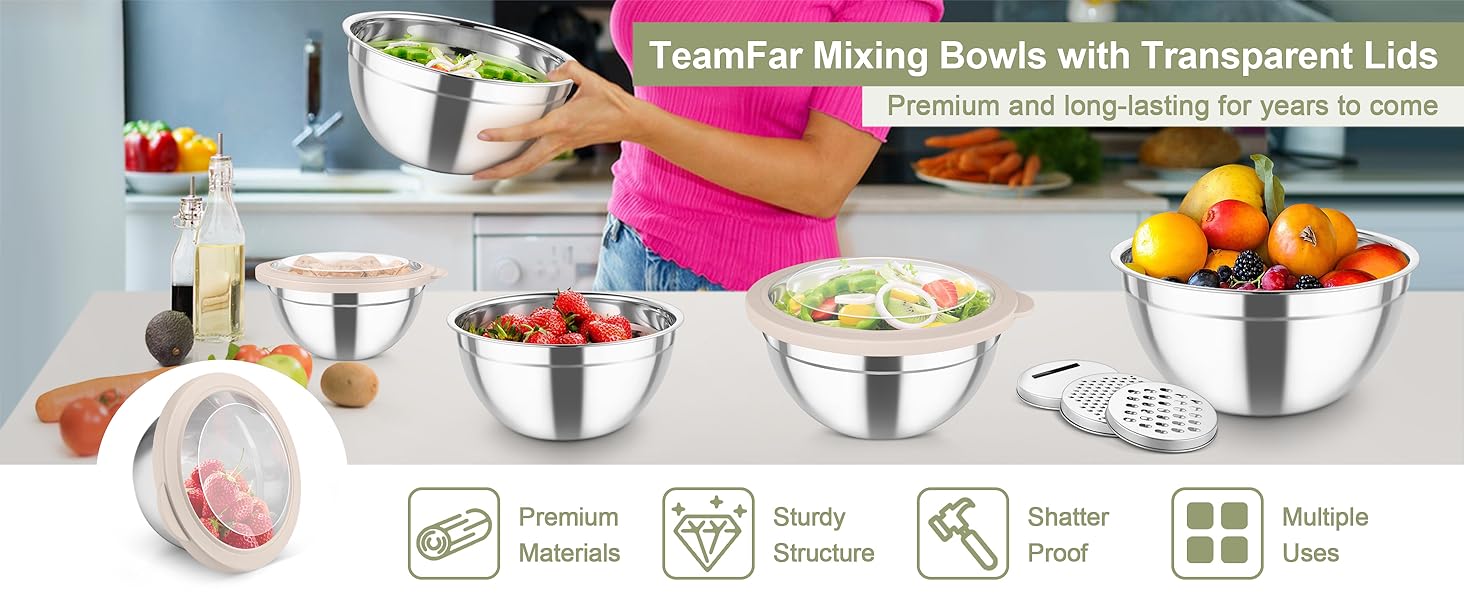 Rust-proof stainless steel bowl, plastic lid with silicone rim are food grade for reliable use.