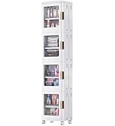 VECELO 4-Tier Tall Narrow Storage Cabinet with Movable Wheels, Adjustable Shelves, Anti-Tip, Slim...