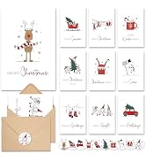 AUDREE Christmas Cards With Envelopes & Matching Stickers (20 Pack 4"x6") - Assortment Boxed Holi...