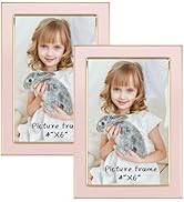 4x6 Pink Enamel Picture Frames - Metal Gold Edge - Cute Frame for 4 x 6 Inch Photos Pictures Artw...