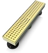 WEBANG 12 Inch Shower Linear Gold Drain Rectangular Floor Drain with Accessories Square Hole Patt...