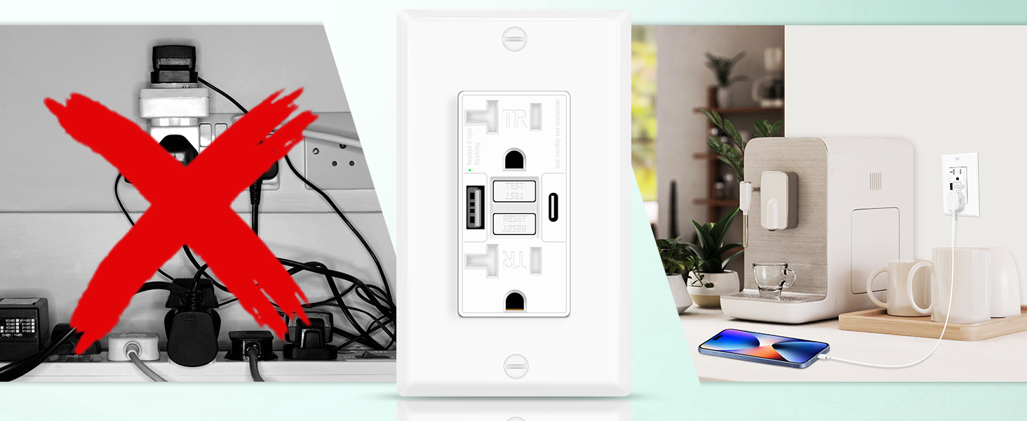 20Amp GFCI Outlet with USB C & USB A Ports brings convenience