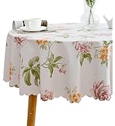 LIBERECOO Table Cloth Heavy Duty Vinyl Tablecloth 52" Round (Love of Peonies, Round 52 inch)