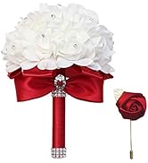 ZOIPPDMS Wedding Bouquet, Artificial Roses Bouquet for Bride Bridesmaids with Crystal Diamond Sof...