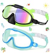 Vvinca 2 Pcs Kids-Swim-Goggles with Nose Cover, Swimming Diving Mask Wide View Anti Fog UV Anti S...
