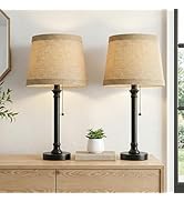 Oneach 19.5” Table Lamps Set of 2, Pull Chain Switch Bedside Table Lamps, Farmhouse Nightstand La...