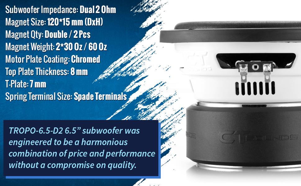 6.5" car subwoofer powered car audio ct 6.5 spl bass 6.5in woofer for cars subs loud powered compact