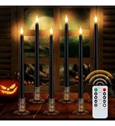 Bigmeta 6 Pcs Halloween Flameless Candles with Holders Timer | Black LED Flickering Taper Candles...
