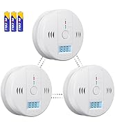 3 Units Carbon Monoxide Detectors, CO Detector Battery Powered Carbon Monoxide Alarm with LCD Dis...