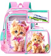 Clear Backpack for Girls and Boys, Kids Transparent Bookbag, 3PCS Cute See Through School Bag for...