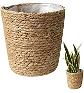 Beavorty Outdoor Decor Seagrass Planter Hand Woven Straw Flower Pot Farmhouse Plant Basket with P...