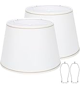 Large White Lamp Shades Set of 2, 12"Top x 16"Bottom x 11"High, Natural Linen Hand Crafted, Drum ...