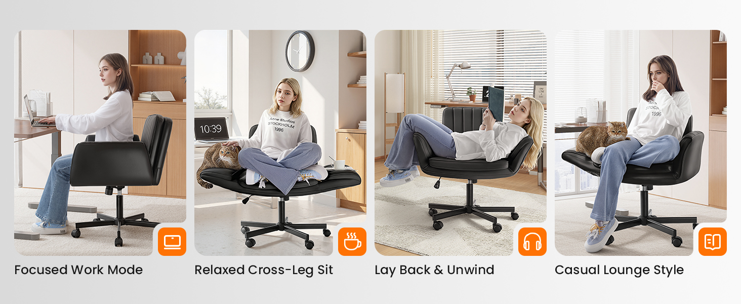 Criss Cross Chair with Wheels & Armrests, Criss Cross Office Swivel Chair, PU Leather Vanity Chair