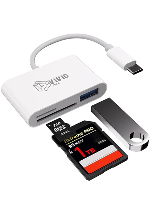 VIVID TECH 3-in-1 USB C Card Reader, High Speed USB 3.0 SD/TF/Micro SD Card Adapter with OTG, Mem...