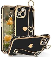 BENTOBEN Compatible with iPhone 15 Case with Wristband Strap, Cute Heart iPhone 15 Phone Case Lux...