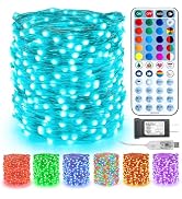BrizLabs Color Changing Fairy Lights, 66ft 200 LED Rainbow Christmas Fairy Lights with Remote, Wh...
