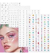 4 Sheets Self-Adhesive Diamond Stickers, 4 Assorted Shapes with Colorful & Transparent for Face