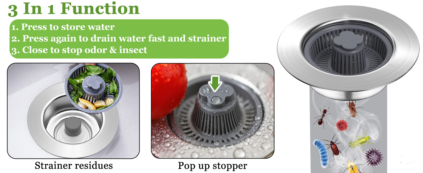 3 in 1 kitchen sink drain strainer