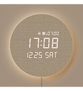 mooas Full Moon LED Silent Wooden Digital Wall Clock with Remote Control, Backlight Nightlight Di...