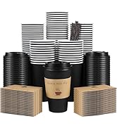Clawsoff 100 Pack 16 oz Coffee Cups with Lids, Disposable To Go Paper Coffee Cups with Sleeves an...