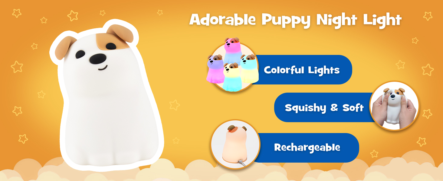 Squishy Puppy Dog Night Light with RGB Mode 3 Brightness