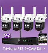 XMARTO 6MP Tri-Lens 4-Cam 1TB WiFi Mesh Security Camera System,16CH 4K H.265 WiFi-Inside NVR,360°...