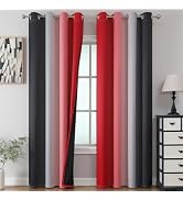 Black and Red 100% Blackout Curtains 84 Inches Long, Ombre Blackout Drapes for Bedroom, Full Ligh...