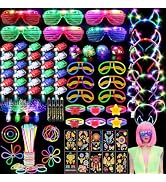 130PCS Glow in the Dark Party Supplies for Kids Adults, Light Up Party Favors with LED Glasses, H...