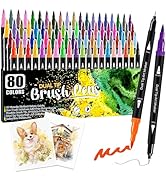 Kebuye Art Markers Pens Brush Tip - 80 Color Dual Brush Pen and Fine Tip Marker for Coloring Draw...