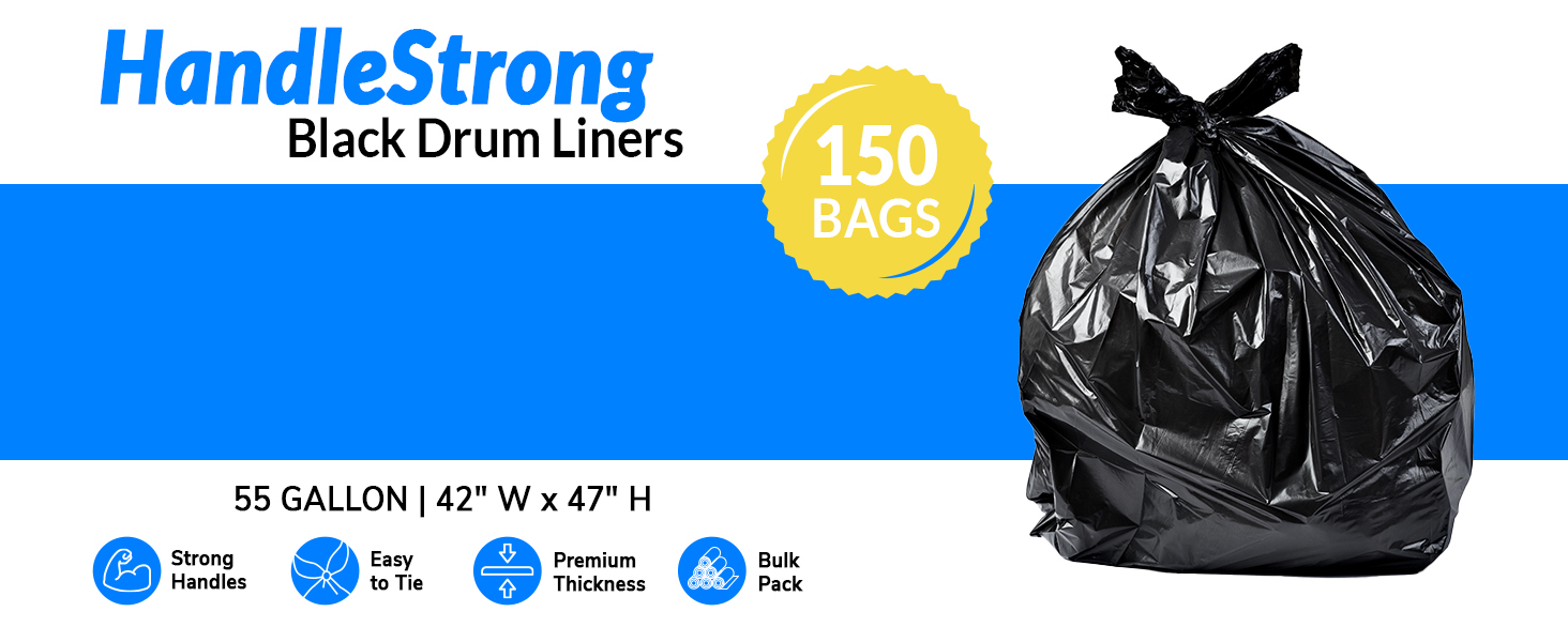 HandleStrong Drum Liners with Handles 55 Gallon (150pk)