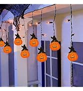 Halloween Curtain Pumpkin Hat Lights, 7Ft Hanging Halloween Decorative String Lights with 10 Witc...