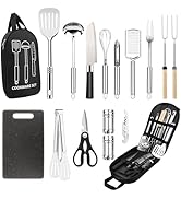 Nineigh Camping Cooking Utensils Set, Stainless Steel Grill Tools, Camping BBQ Cookware Gear and ...