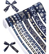 Liobelon 9 Rolls Christmas Ribbon 3/8"x45Yards Navy Blue Snowflake Christmas Trees Ribbons Christ...