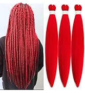 Gozill Red Braiding Hair Pre stretched Prestretched Ez Braid Hypoallergenic Braiding Hair Knotles...